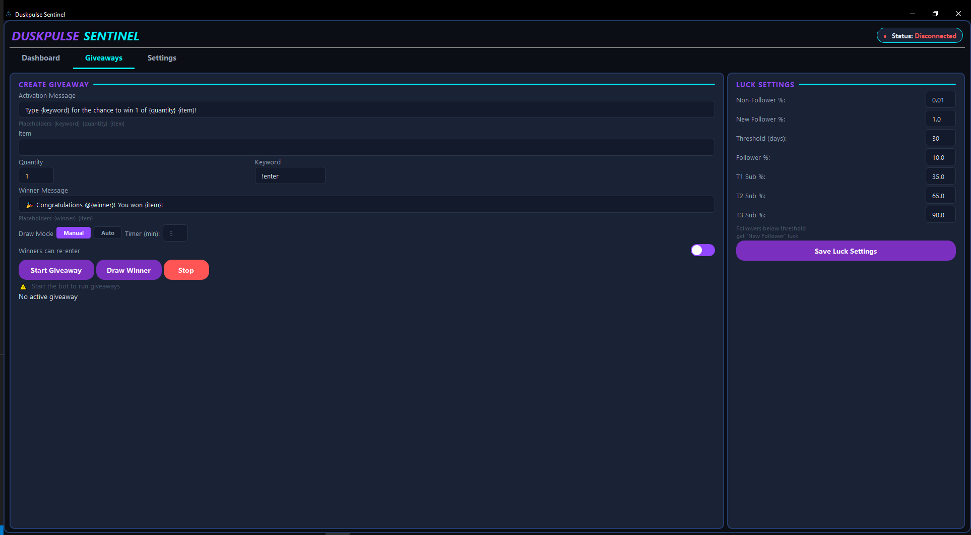 Giveaway tab