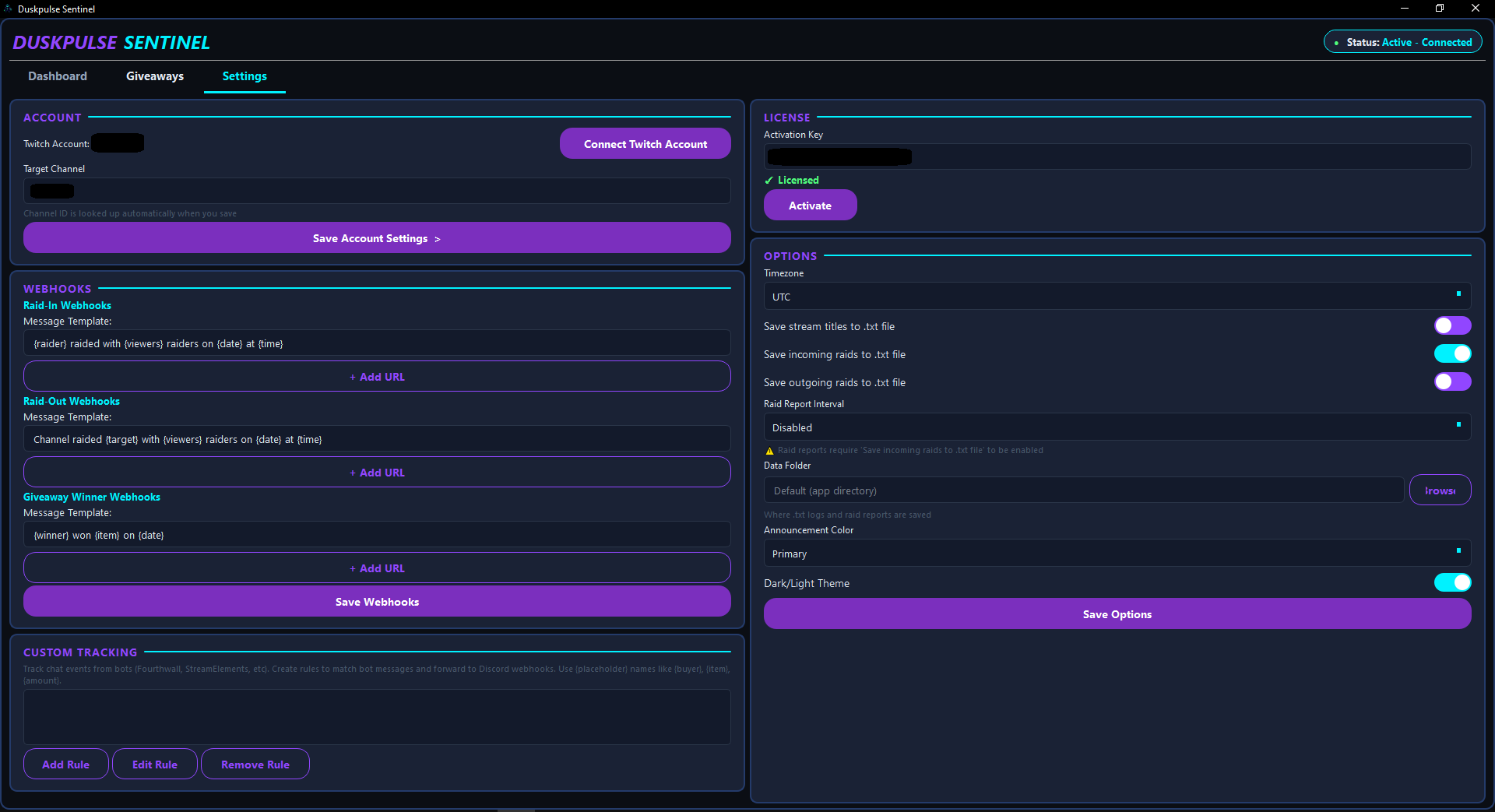 settings dark